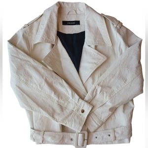 Zara white faux leather moto jacket with belt